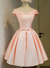 Formal Dress Lace, Pink Satin Knee Length Party Dress , Homecoming Dress